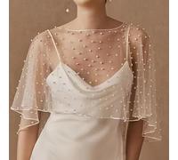 DystopiaWorld Ladies Lace Shawl, 1 Pack, Medium Length Embroidered Tulle Stole, Soft Draped Capelet with High-Low Design for Bridal Wedding Party(One Size F)