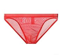 DystopiaWorld Low Rise Breathable Briefs for Men, Featuring a Transparent Design and Pouch (XL Red)
