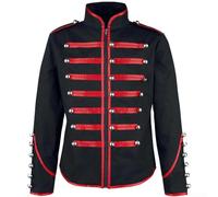 DystopiaWorld Mens Steampunk Retro Gothic Frock Coat Victorian Style Jacket with Stand Collar Long Sleeve for Seasonal Outdoor Use (S Red)