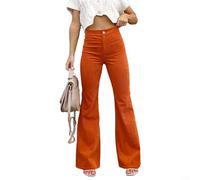 DystopiaWorld Trendy Bell Bottom Pants for Women, Corduroy Design for Spring and Autumn Fashion (M Orange)