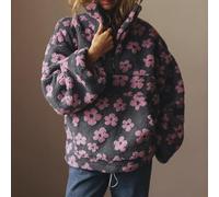 DystopiaWorld Women's Oversized Sweatshirt, Loose Fit Vintage Style Long Sleeve Zipper Top Warm Fleece Lining for Casual Holiday Wear(S Pink)