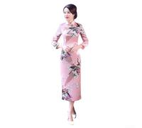 DystopiaWorld Womens Qipao Dress with Peacock Imagery Long Sleeve Cheongsam Framework Rooted in Chinese Fashion History (3XL Pink)