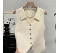 DystopiaWorld Women's Sleeveless Knitted Vest, One Size, Retro V-Neck with Metal Buttons, Layered Design for Daily Wear and Vacation(One size white)
