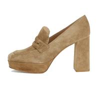 Dystralix Women Chunky High Heel Platform Loafers Closed Square Toe Heels Suede 4" Block Heel Penny Loafers Pumps Platform Slip On Dress Heels 4-11 M US, Suede Beige, 5 UK