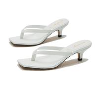 Dystralix Women Flip-Flops Mules Kitten Heels Square Toe Thong Sandals Matte Comfy 1 inch Low Heel Slippers T-Straps Open Toe Outdoor Beach Summer Slip On Sandal Heels Basic Casual 4-11 M US, Matte