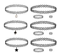 DYSWTUE 12 PCS 90s Choker Necklace Kit, Elastic Stretchable Neon Black Chokers, Fashion Accessory, Gothic Vintage Tattoo Choker Chain Jewelry for Gift Summer Style, for Women