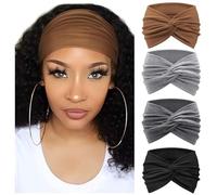 DYSWTUE 4 PCS Extra Wide Headbands for Women's Hair, Adult Women Soft Head Band, Non Slip Boho Elastic Hairbands Fashion Accessories, for Yoga, Workout and Outdoor Activities