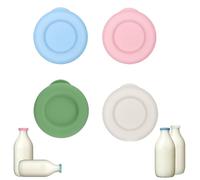 DYSWTUE 4 PCS Milk Bottles Tops, Reusable Silicone Mixed Caps, Dishwasher Safe, Designed for The UK One Pint Not 1L Milk Glass Bottle, Leakproof, Multicolour Green, Pink, Blue, Beige