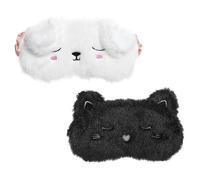 DYTHHN 2Pcs Soft Cute Plush Animal Sleep Eye Mask, Fluffy Touch, Cartoon, White, Black, Adjustable, Comfortable, Lightweight, Sleep Mask