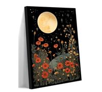 Dytila Framed Vintage Moon Wall Art, Celestial Star Pictures Wall Decor, Witchy Gothic Paintings, Yellow Wildflower Canvas Prints, Mystical Retro Artwork for Living Room Bedroom Hallway 12x16 in