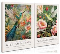 Dytila William Morris Wall Art Set of 2 - Vintage Flower Botanical Pictures Wall Decor Bird Aesthetic Paintings, Canvas Prints for Bedroom Living Room, Hallway, Home Office Decor 12x16 in Framed