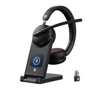 Dytole Wireless Headset with Mic for Work-Bluetooth 5.3 Headset with Microphone Noise Cancelling, Wireless Headsets with 65H Battery & 10Min Fast Charge, Smart Charging Dock for PC/Laptop/Team
