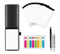 DYUEE 15 Pcs Mini Pocket Notepad A7 Holder Set, A7 Pu Leather Notebook Pen Holder with 9 Pcs 50 Lined Sheets, 1 Pcs Metal Pen, 2 replacement pen refills and 2 colored self-adhesive sticky notes