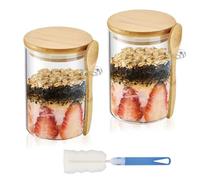 DYUEE 2 Pack Overnight Oats Containers with Wooden Lids and Spoon, 16oz Oatmeal Cups for Oatmeal, Chia Pudding, Yogurt, Salad, Cereal