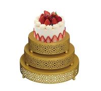 DYUEE 3 Pieces Cake Stand Set Round Metal Cake Stands, Dessert Display Stand Decorative Cake Holder Cupcake Pastry Plate for Wedding, Event, Birthday Party (Gold)