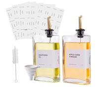 DYUEE 350ml Olive Oil Dispenser Bottle Set for Kitchen, 2 PCS Dispenser Glass Automatic Pourer, Oil and Vinegar Dispenser Bottle Set with Weighted Pourer and Waterproof Label&Silicone Funnel, Gold