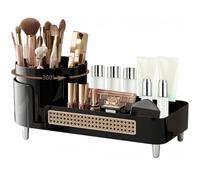 DYUEE 360 Rotating Desk Organizer Pen Holder, 2-in-1 Cosmetic Storage Display Cases for Lotions Lipsticks Makeup Brushes, Elegant Countertop Perfume Storage Box for Dresser Bedroom Bathroom (Black)