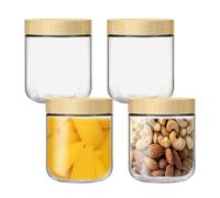DYUEE 4-pack 10oz Glass jars with Airtight Lids, Transparent Jars with Wood Lids for Meal Prep, Wide Mouth Mason Salad Jars, Glass Food Storage Containers for Snacks Yogurt Spice Sugar
