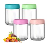 DYUEE 4 Pack Overnight Oats Containers with Lids, 16 oz Glass Jars with Lids, 4 Assorted ColorsGlass Food Storage, for Overnight Oats Cereals Milk Fruit Condiment Dressing Sauce Snacks Juice