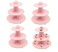 DYUEE 4 PCS Pink Cake Stand Cardboard Cupcake Stand 3 Tier Cupcake Dessert Holder, Pink Cardboard Cake Stands Dessert Holder for Birthday, Party, Baby Showers