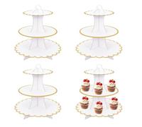 DYUEE 4 PCS White Cake Stand Cardboard Cupcake Stand 3 Tier Cupcake Dessert Holder, White Cardboard Cake Stands Dessert Holder for Birthday, Party, Baby Showers