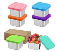 DYUEE 6 Pack 6oz Stainless Steel Snack Containers with Silicone Lids, Easy Open Leak Proof Metal Toddler Snack Containers Stackable Metal Toddler Lunch Box for Daycare, School and Travel