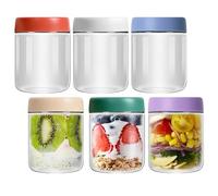 DYUEE 6 Pack Overnight Oats Jar Container 17.5 Oz Oatmeal Salad Jars Mason Clear Glass Jar with Screw Lid Leakproof Reusable Food Jars for Cereals Milk Fruit Condiment Dressing Sauce Snacks Juice