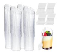DYUEE 80Pcs Mini Angled Dessert Cups with 80 Spoons, 75ml Reusable Serving Dessert Bowls, Clear Parfait Appetizer Cups for Pudding Mousse Party (8.4 x 4cm)