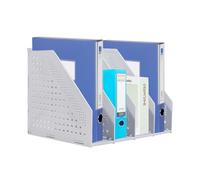 DYUEE A4 File Holder Folding Bookshelf, 4 Compartment Collapsible Magazine Holder, Vertical Compartments Magazine File Holder, for Office Organization and Storage (Light gray)