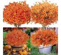 DYUEE Artificial Flowers 8 Bundles Autumn Fake Flowers Faux Shrub Plant UV Resistant Bouquets for Wedding Fall Indoor Outside Hanging Garden Home Porch Party Decor (Red Orange)