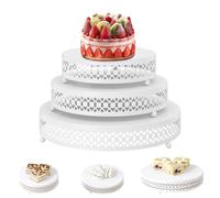 DYUEE Cake Stand Set of 3 Round Metal Cake Stand 12/10/8 Inch Cake Stands for Dessert Table Display Cupcake Stands Dessert Stands Pastry Candy Display Plate for Wedding Event Birthday Party (White)