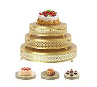 DYUEE Cake Stand Set of 3 Round Metal Cake Stand 12/10/8 Inch Gold Cake Stands for Dessert Table Display Cupcake Stands Dessert Stands Pastry Candy Display Plate for Wedding Event Birthday Party