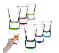 DYUEE Coloured Shot Glasses 6 Pcs Heavy Base Shot Glasses 35ml Barware Shot Glass Set 6 Multicoloured Stackable Heavy Base Shot Glass Alcohol Vodka Tequila Whisky Shots, for Home Bars Party