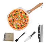 DYUEE Folding Pizza Peel Set of 4, 12in Pizza Peel Aluminum Metal Paddle with Small Spatula and Oil Brush, for Homemade, Bread, Pie