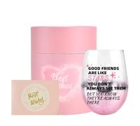 DYUEE Friendship Gifts for Women, Wine Glasses Drinking Personalised Birthday Gifts for Friend, Thank You for Friends Colleagues, 16 Oz Pink Starry Sky Sparkling Women's Personalized Wine Glass