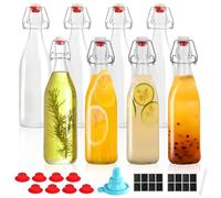 DYUEE Glass Bottles with Stoppers & Screw Caps Clear Swing Top Glass Bottles Transparent Beer Bottle with Flip Top Stopper for Brewing Beer Kombucha Alcohol Juices Wine Beverage Vinegar (8PCS 500ml)