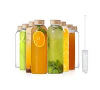DYUEE Glass Water Bottles with Wood Lids 8pcs Glass Juice Bottles 500ml Reusable Drinking Bottle Leakproof Beverage Container Clear Bottle for Juicing Sauce Jar Hot & Cold Drinks Milk,with Brush