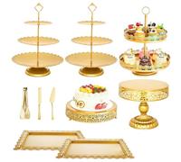 DYUEE Gold Cake Stand Set 10 Pack Gold Metal Round Cake Stand Set, Dessert Table Display Set Display Plate for Birthday Party Wedding Party Afternoon Tea Dessert