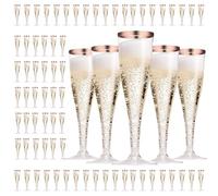 DYUEE Gold-Trim Champagne Flutes 75PCS, 150ml Plastic Reusable Party Champagne Cups, for Garden Weddings, Anniversaries, Baby Showers, Parties, Picnics, & Camping