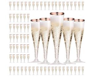 DYUEE Gold-Trim Champagne Flutes 75PCS, 150ml Plastic Reusable Party Champagne Cups, for Garden Weddings, Anniversaries, Baby Showers, Parties, Picnics, & Camping