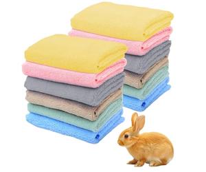 DYUEE Guinea Pig Fleece Blankets 12 Pcs Soft Cage Liners & Bedding Mats Washable & Durable Pet Supplies for Small Animals - Hamster, Rabbit, Dog, Cat, Puppy Accessories (Mixed Colors, 35x75 cm)