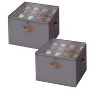 DYUEE Shoe Storage Box Organizer Shoes Holder with Zip Clear Lid & Dividers Holds 16 Pairs Stackable Space-Saving Shoes Containers Bin for Boots Heels Sneakers in Closet Wardrobe (Grey 2Pcs)