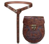 DYUES-SDOEMVIEN 1Pc/2Pcs Medieval Viking Vintage Belt, Unisex Embossed Leather Fanny Pack, Renaissance Knight Accessories, Halloween Costume Accessory(Brown-A)