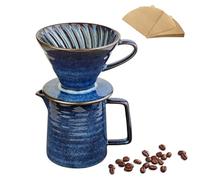 DYUEXI Ceramic Pour Over Coffee Maker Set, Starry Blue Coffee Dripper Cone with 100 Filters, 14 Ounces/400ml Pot