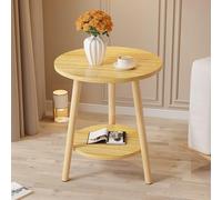 DYUNCZ 2 Tier Round Side Table, Solid Wood Bracket, MDF Desktop, Wood-40cm/15.7in, 52cm/20.4in
