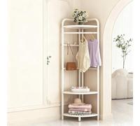 DYUNCZ Corner Clothing Racks Freestanding, Corner Hall Tree with 6 Hooks and 3 Tier Storage Shelf, Metal Coat Rack Standing, for Hallway, Entryway, Bedroom(White)