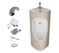 DYUNCZ Corner Urinals for Men Bathroom, Ceramic Mens Urinals with Automatic Sensor Faucets and Wash Basin, Spill-proof, Splash-proof, Odor-proof, for Small Bathrooms & Restrooms(Beige)