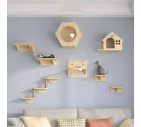 DYUNCZ Modern Wall-Mounted Cat Furniture, Cat Climbing Wall, Cat Wall Shelves, Cat Climber with Cat House, Modern Cat Furniture for Large Cats or Kitty (Color : 9-piece set)