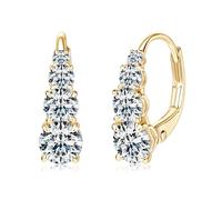 DYUNQ 4 Stone Moissanite Hoop Earrings 925 Sterling Silver Hypoallergenic Leverback Earrings for Women D Color VVS1 with Lab Created Diamond Round Cut Jewelry, Large, Sterling Silver, Moissanite