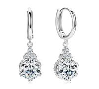 DYUNQ Moissanite Drop Earrings for Women 1-2ct White Gold 18K White Gold D Shape Round Cut 925 Sterling Silver Wedding Earrings for Brides Bridesmaid GRA Certified, Medium, Sterling Silver, Moissanite